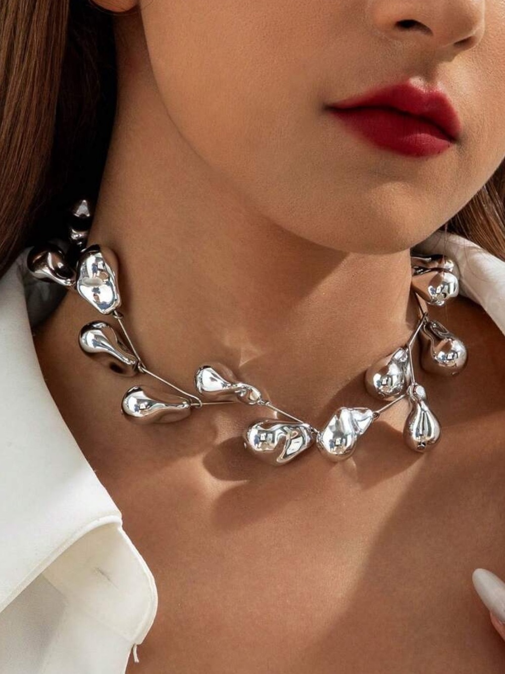 Silver Drop Statement Necklace R662